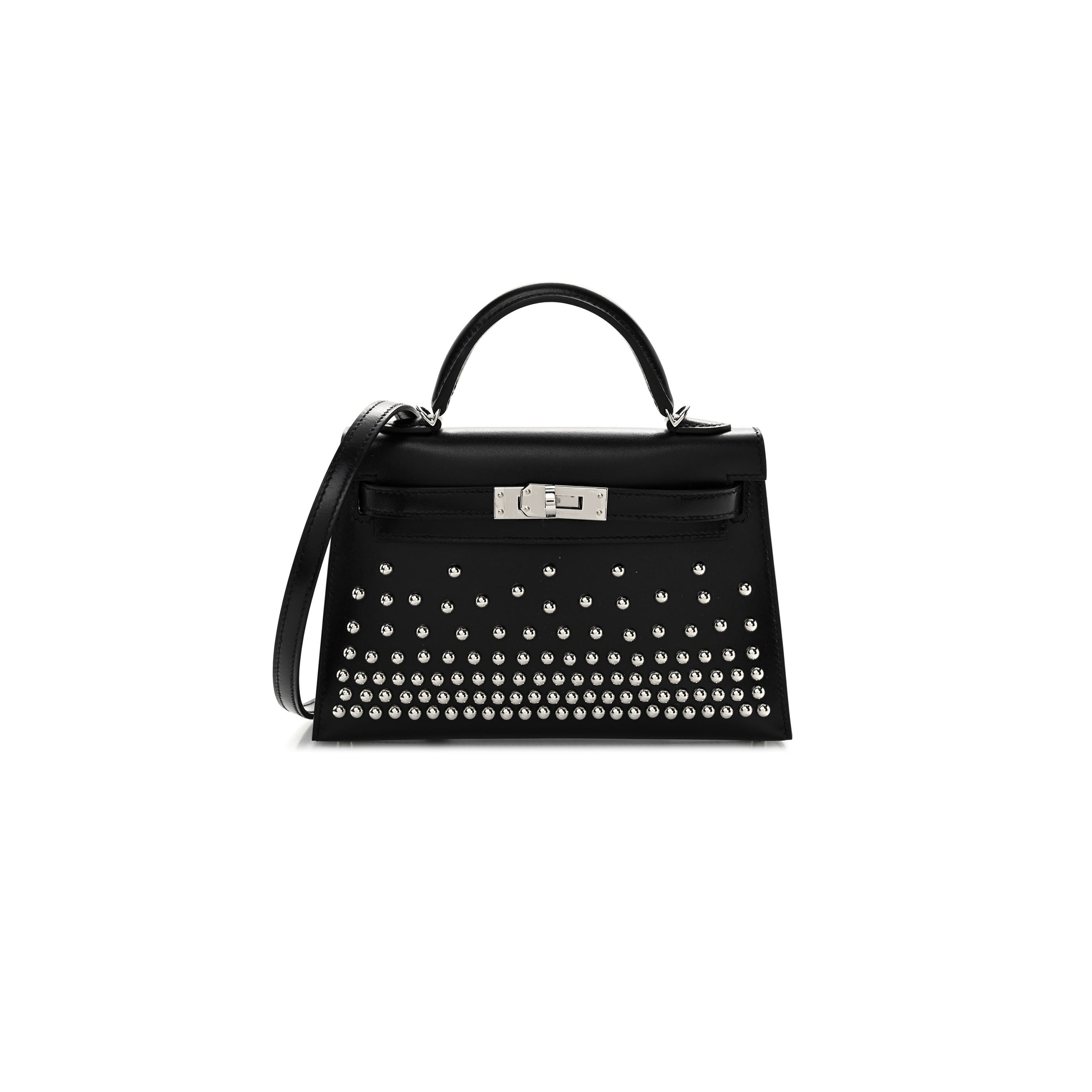H**mes master box studded cloutÉ mini kelly sellier 20 black (19*12*5.5cm)